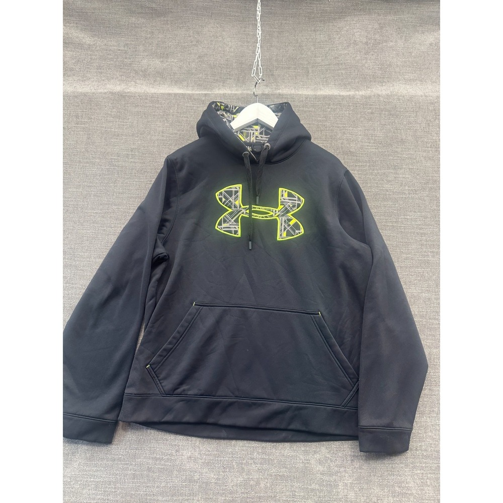 Under Armour Sweatshirt Mens Large Black Fleece Logo Hooded Kangaroo Pocket